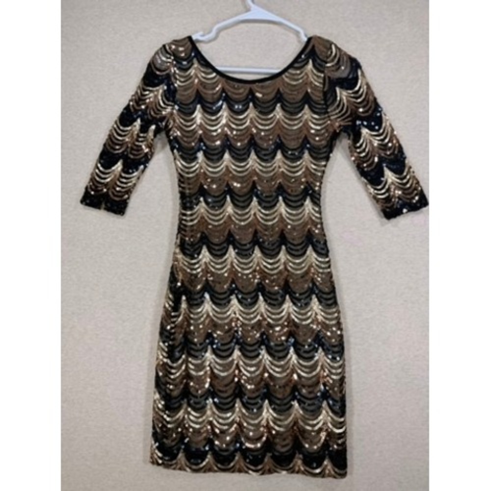 Windsor Sequin Bodycon Dress Women Small Gold Black Excellent‎ Scalloped Glam